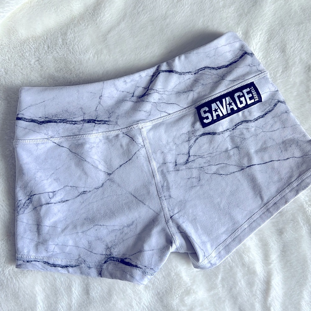 SAVAGE barbell white marble small shorts